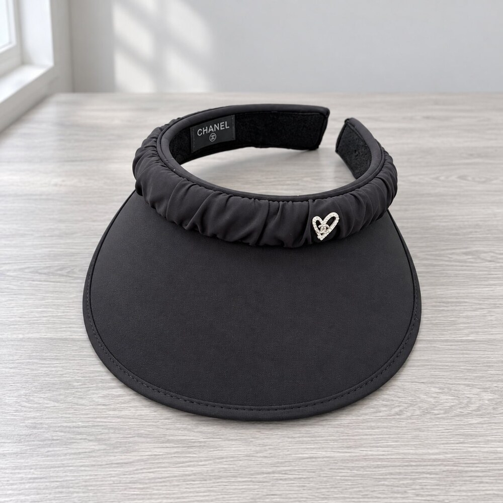 CHANEL Black Ruched Sun Visor